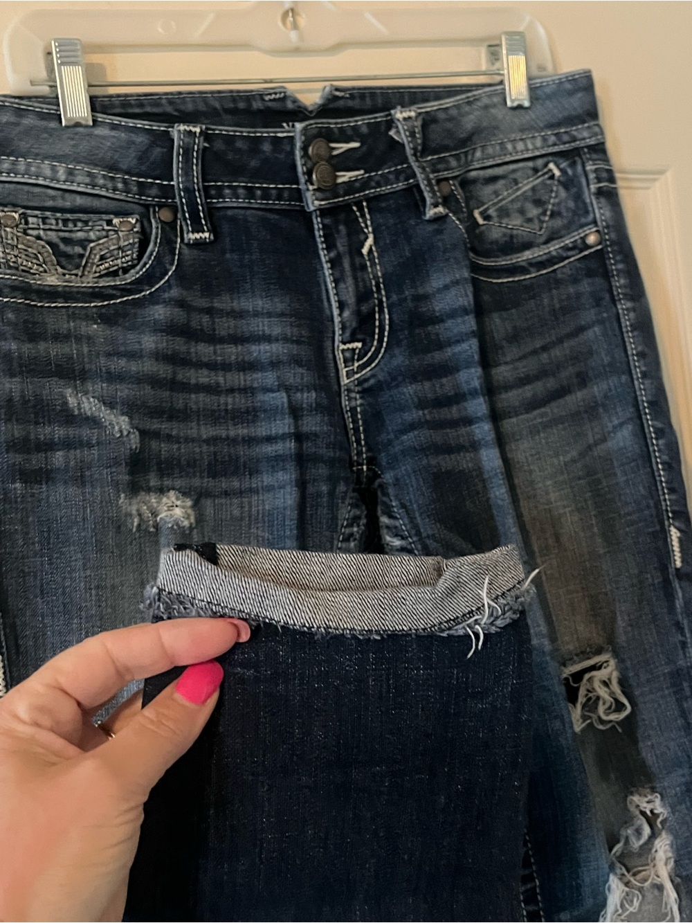 Vigoss Dark Blue Distressed Women’s Skinny Cropped Jeans Size 29 - Picture 3 of 16